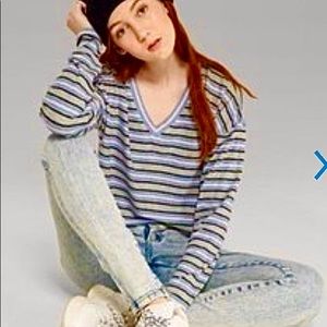 Striped Long Sleeved V-Neck Top